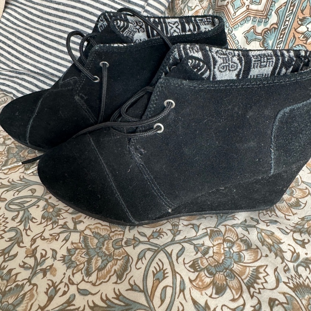 Toms Black Suede Ankle Booties